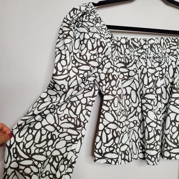 OPEN EDIT • Gray Abstract Print Organic Cotton Babydoll Top Sz M - Picture 6 of 9